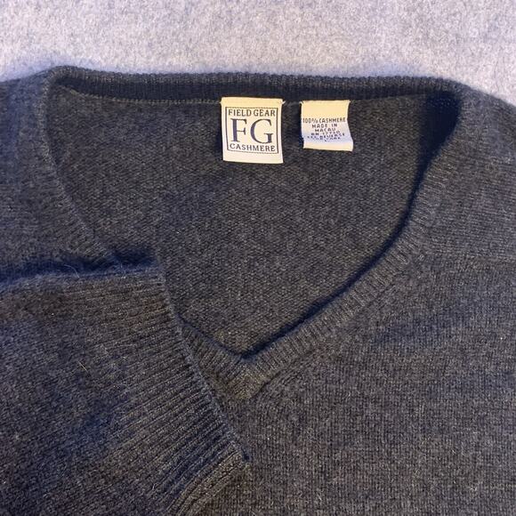 Field Gear Cashmere Sweater Mens, Dark Gray Size L, V Neck Pullover Quiet Luxury - Picture 9 of 9